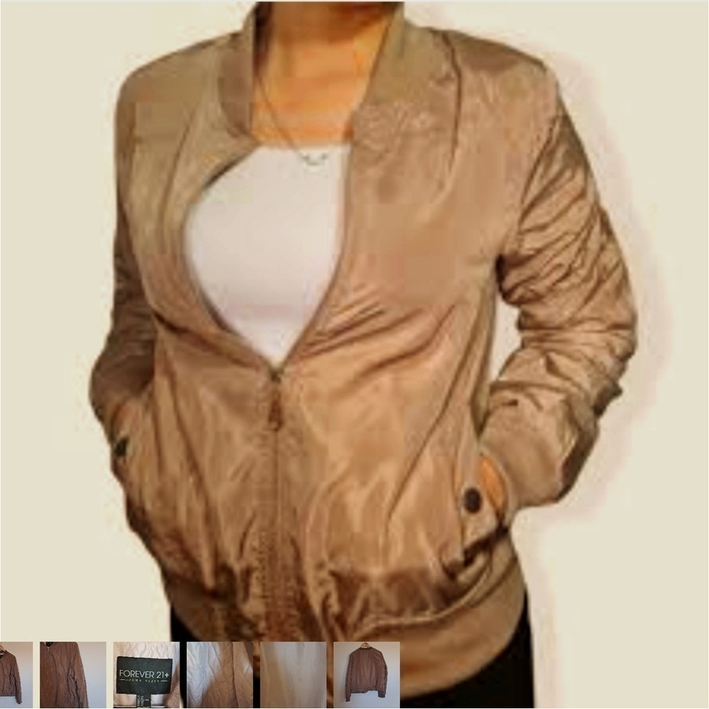 Plus Size Forever 21 Light Brown Satin Bomber Jacket 2X